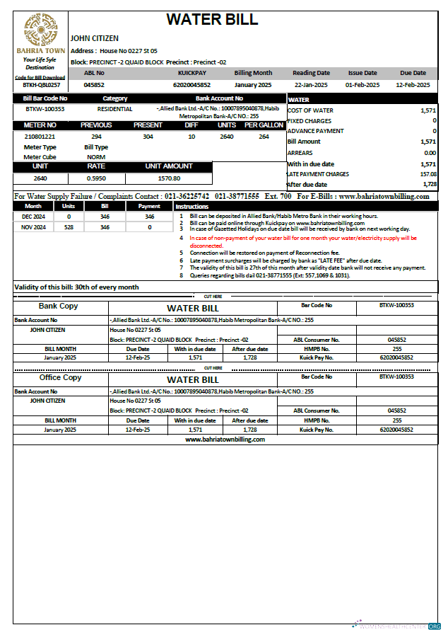 download download Pakistan Bahria Town utility bill template in Word and PDF formats PDF template PDF template